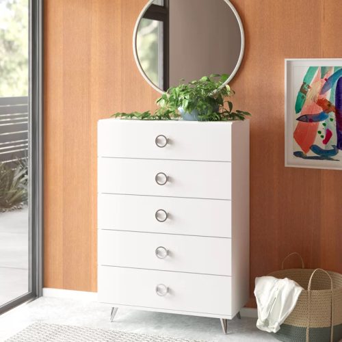 WADE - Five Drawer Chester with Silver Metallic Base