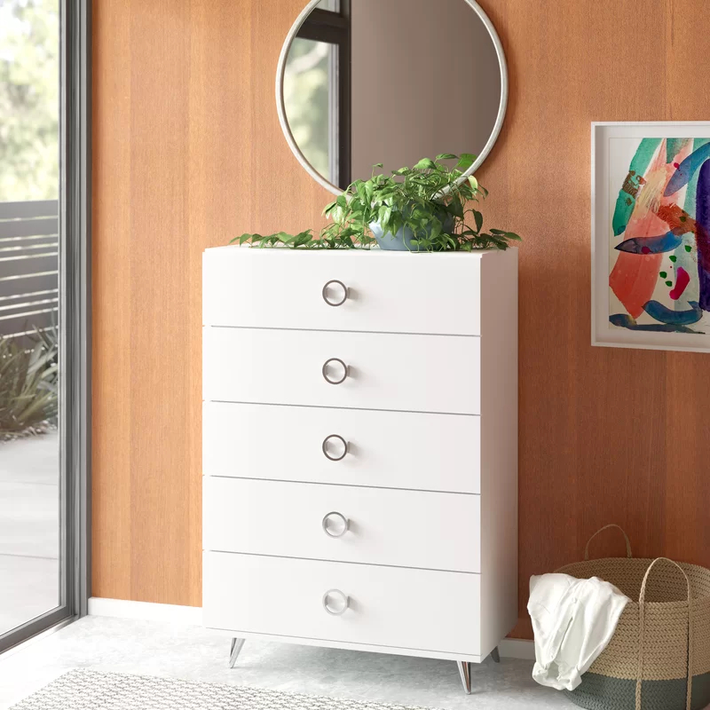 WADE - Five Drawer Chester with Silver Metallic Base
