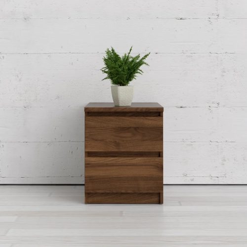 FIR - Walnut Brown Dual Drawer Nightstand