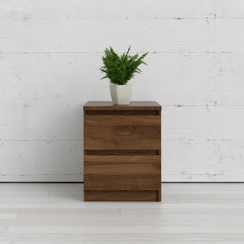 FIR - Walnut Brown Dual Drawer Nightstand