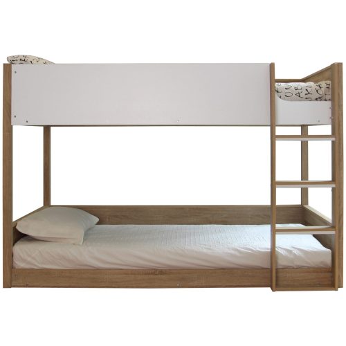 ADLEE - White & Brown Bunk Bed with Ladder and Guardrails