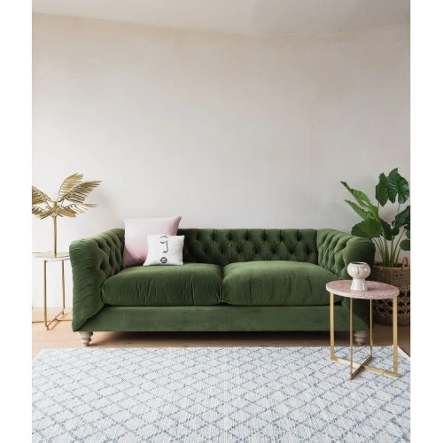 GRANDIOSE - Green Velvet Tufted Three Seater Sofa