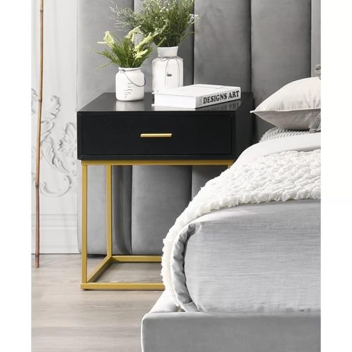 LATA - Black Bedroom Nightstand with Golden Metallic base