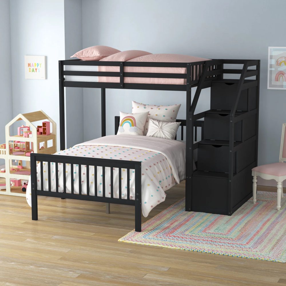 CLARK - Black Bunk Bed with Storage Drawers
