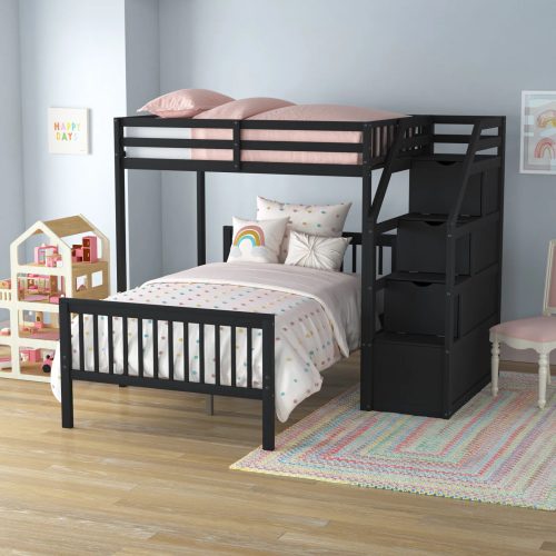 CLARK - Black Bunk Bed with Storage Drawers