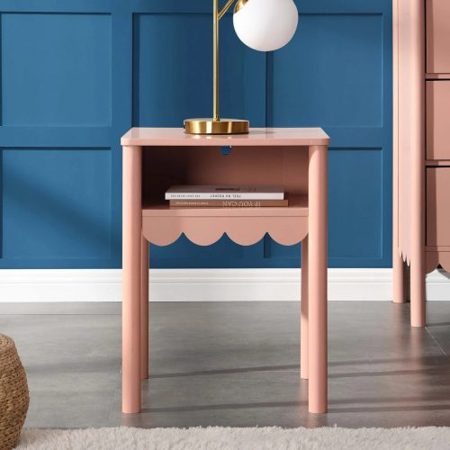 PIKKA - Pink Modern Side Table with Scalloped Edges