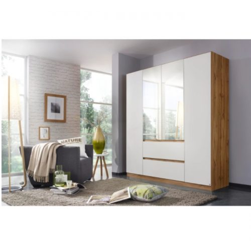 PRESTINE - White & Brown Storage Wardrobe with Mirrors