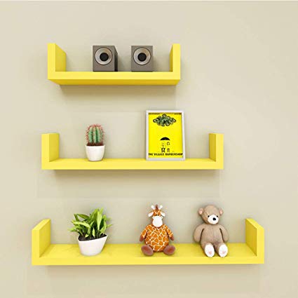 U - Shaped Floating Shelves Yellow Set of 3