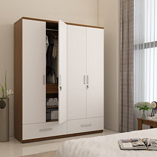 CHARNIT - White & Brown Four Door Storage Wardrobe