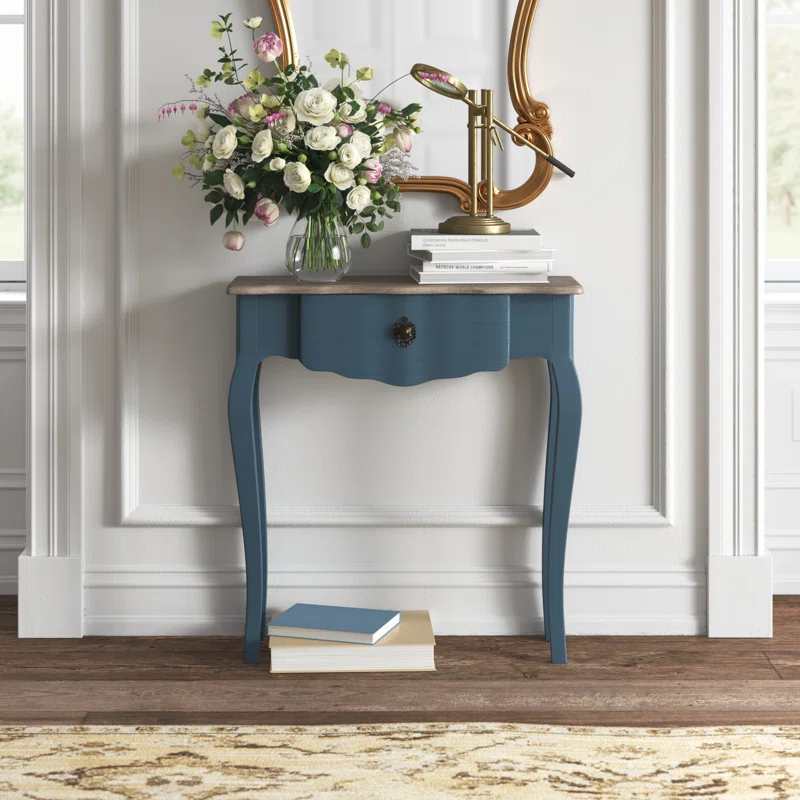 EDITH - Blue Country Style Console Table with Grey Top