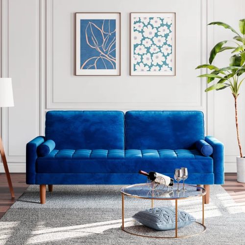 YALE - Blue Channel Tufted Two Seater Sofa