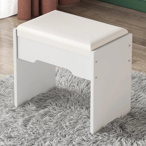 CHEN - Modern White Paint Finish Vanity Stool
