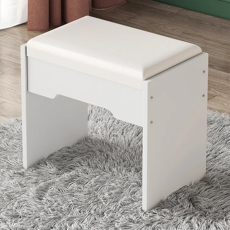 CHEN - Modern White Paint Finish Vanity Stool