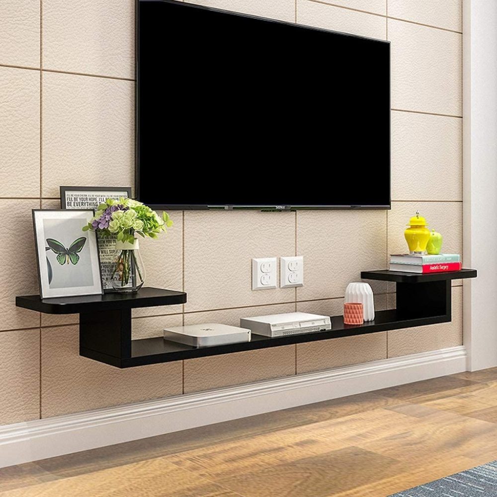 VEJRAN - Black Shelf Wooden Floating TV Console