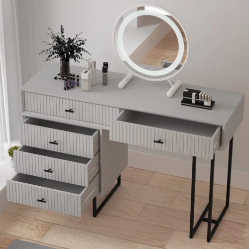PEBBLE - Grey Wide Vanity Table with Black Metallic frame