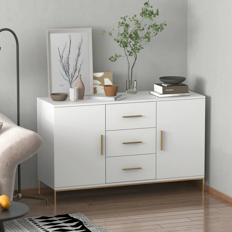 PHEN - White Side Board with Metallic Frame Base