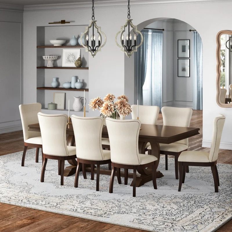 KELLY - Nine Piece Dining Table Set In Dark Brown