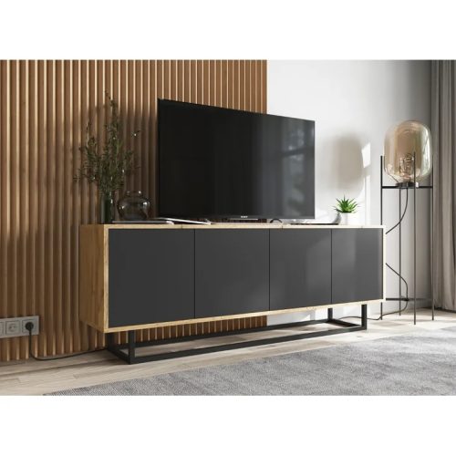 DACHELLE - Rustic Brown & Gloss Black Finish Side Board