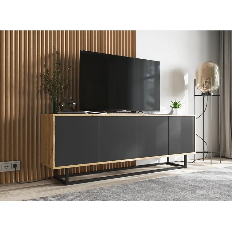 DACHELLE - Rustic Brown & Gloss Black Finish Side Board