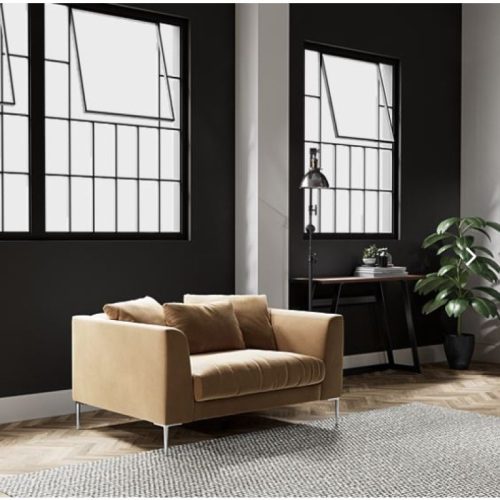 ORLA - Beige Comfy Love Seat with Silver Metal Legs