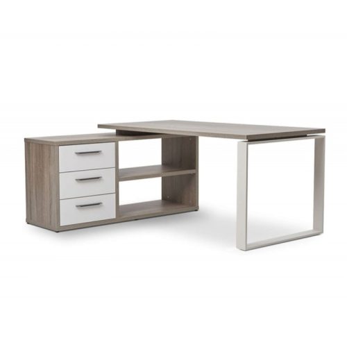 HUBE - L Shape Manager Table with stainless Steel Side Frame