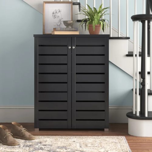 BIRCH - Dark Grey Hollow Carved Door Shoe Cabinet