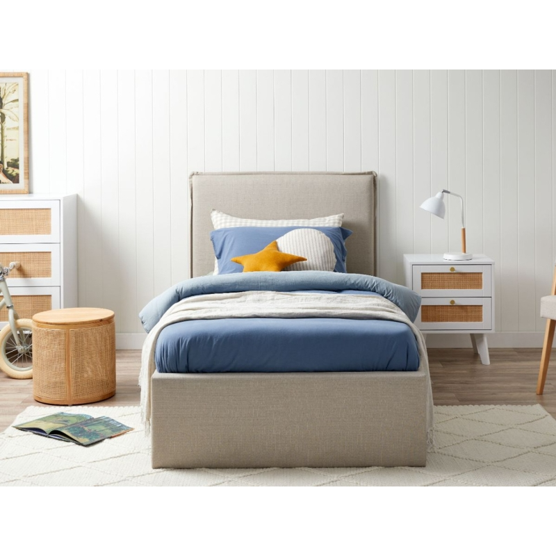 AVE - Oatmeal Colored Kids Single Bed with Soft Tufting
