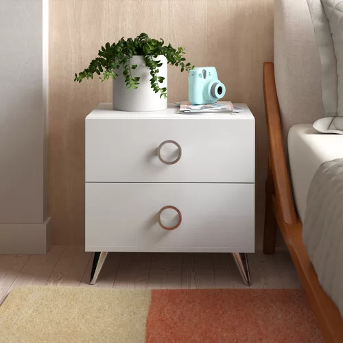 COHASA - Double Drawer Side Table White