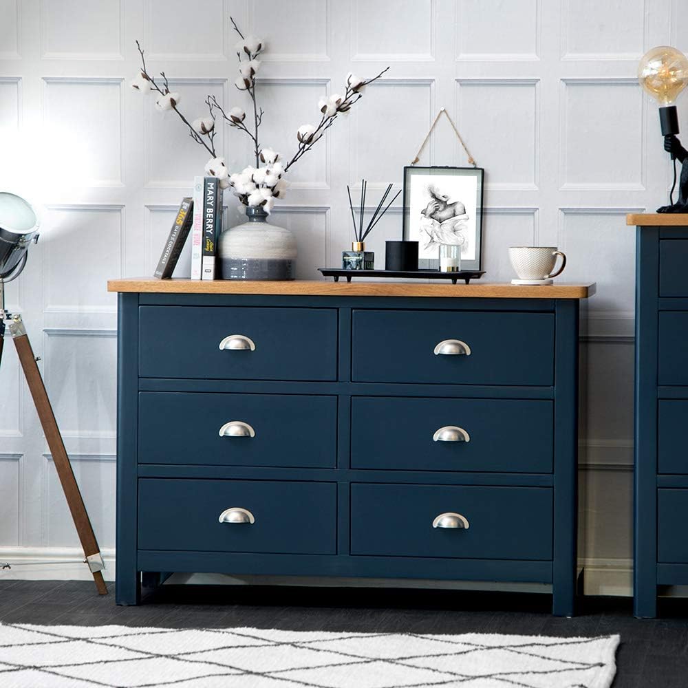 CAROL - Blue Chest of Drawer with Silver Cup Handles