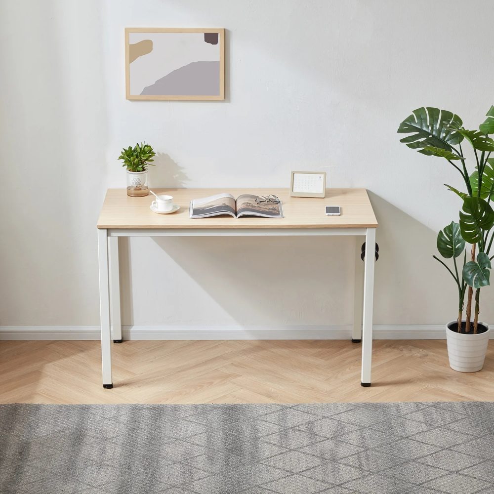 MAIZE - Writing Table with Oak brown Top & White Metallic Base