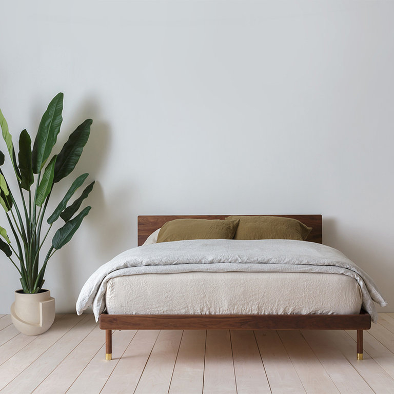 NEHIR - Walnut Brown Farm House Style King size Bed