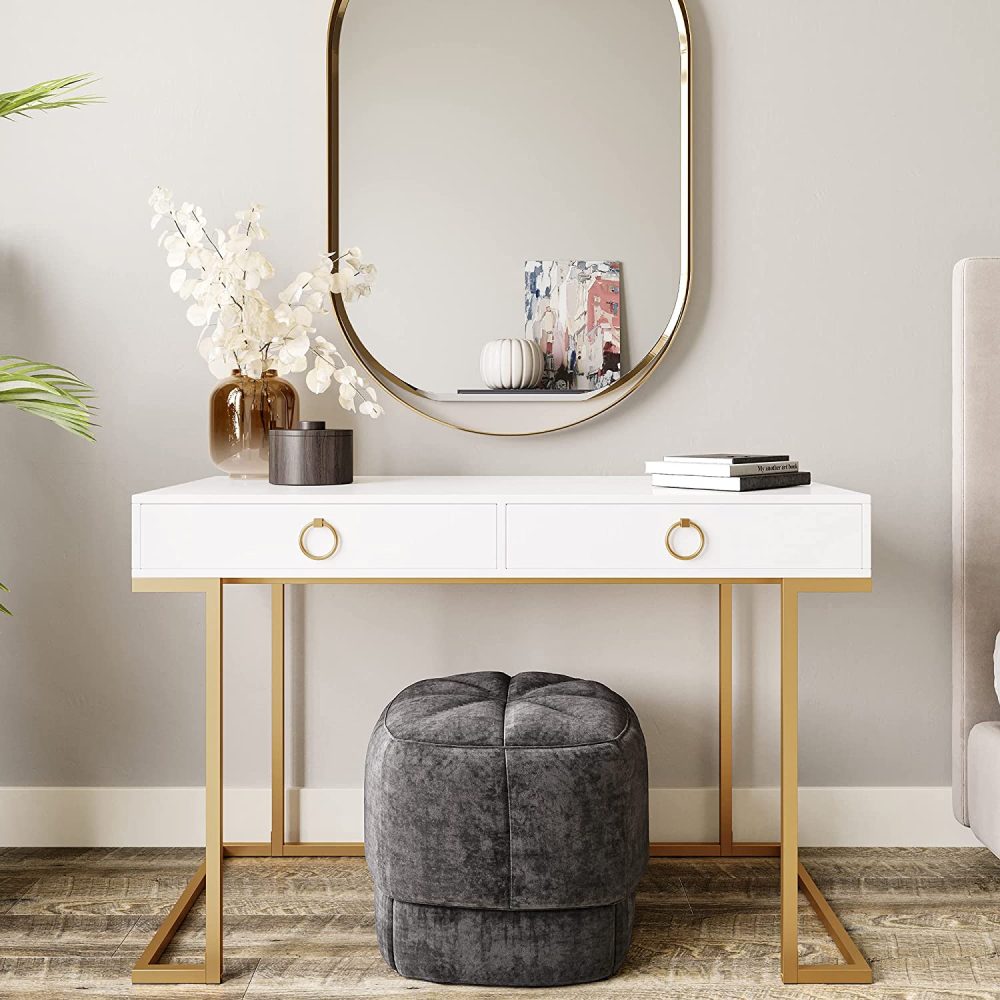 AYNA - White Vanity Table with Golden Iron frame