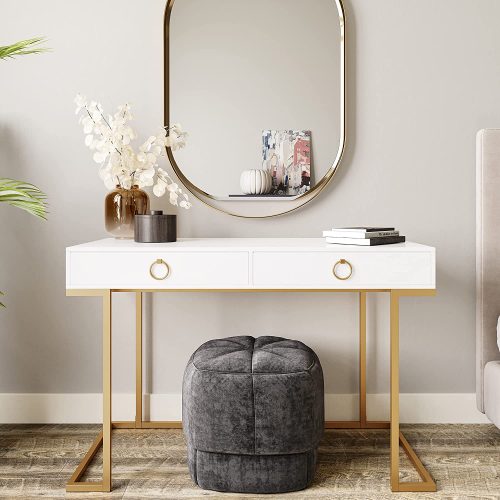 AYNA - White Vanity Table with Golden Iron frame