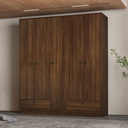 BANESE - Walnut Brown Five Drawer Storage Wardrobe