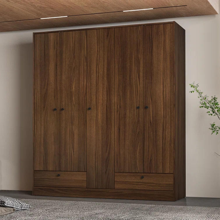 BANESE - Walnut Brown Five Drawer Storage Wardrobe
