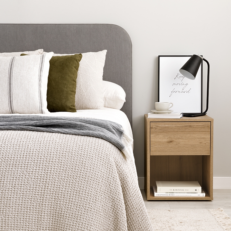 MEESHA - Dark Oak Nightstand with Shelf & Drawer