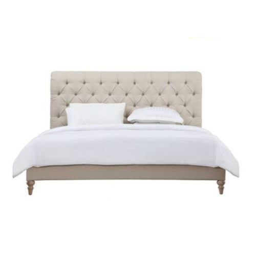 YOWK - Beige Velvet Upholstery King Size Bed