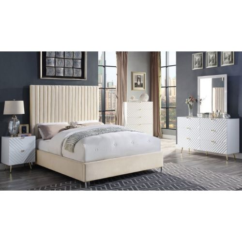BESTE - Glam Five Pieces Bedroom Set Beige, White & Gold