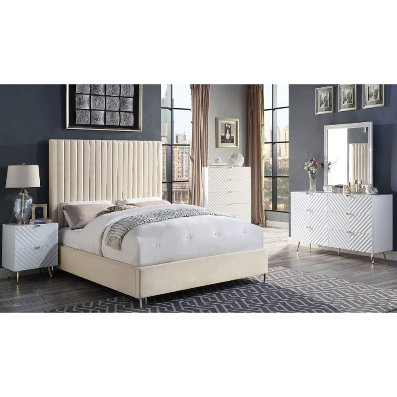 BESTE - Glam Five Pieces Bedroom Set Beige, White & Gold