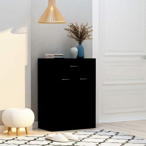 DAVEY - Two Door Shoe Rack Black with Storage Drawer
