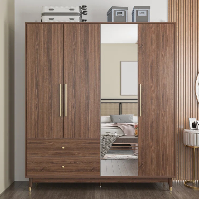 SCOOBS - Brown Four Door Wardrobe with Mirror