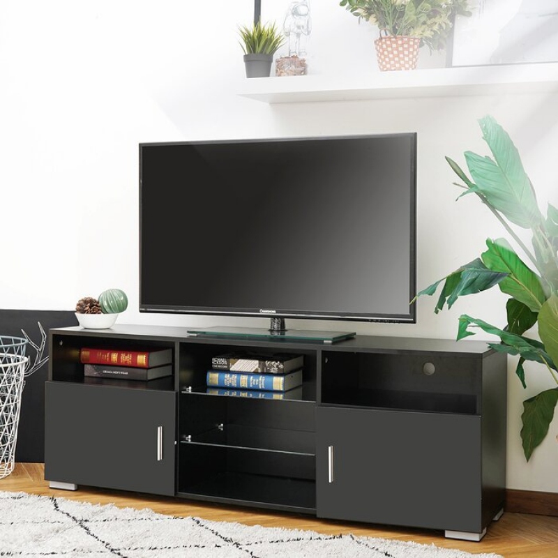 MAYER - Black Open Shelf & Cabinets TV Stand