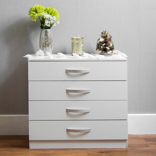 NIMA - White Chest of Drawer with Silver Handles
