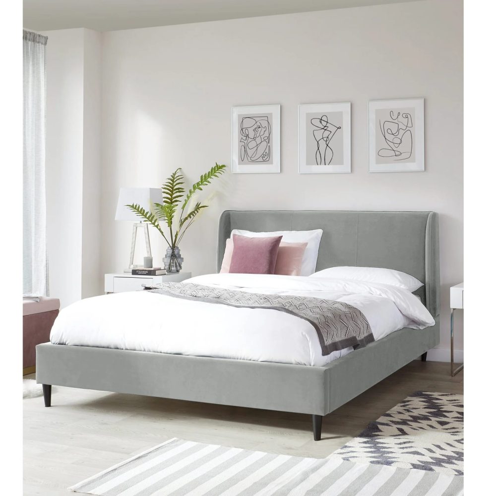 PEARL - Grey Premium Velvet Upholstery King Size Bed