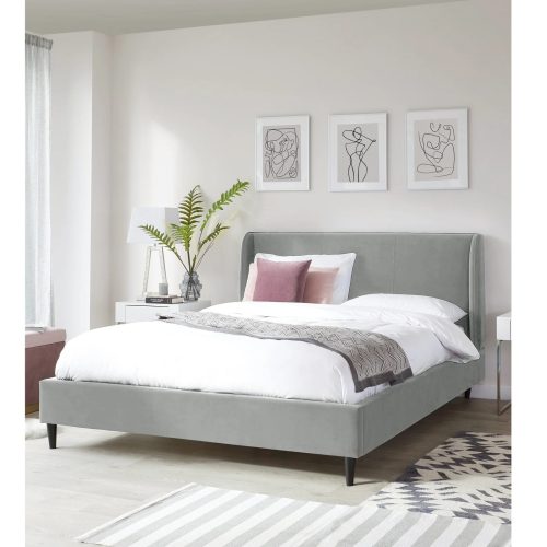 PEARL - Grey Premium Velvet Upholstery King Size Bed