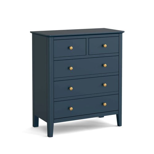 ZARIN - Midnight Blue Chest of Drawers with Golden Knobs