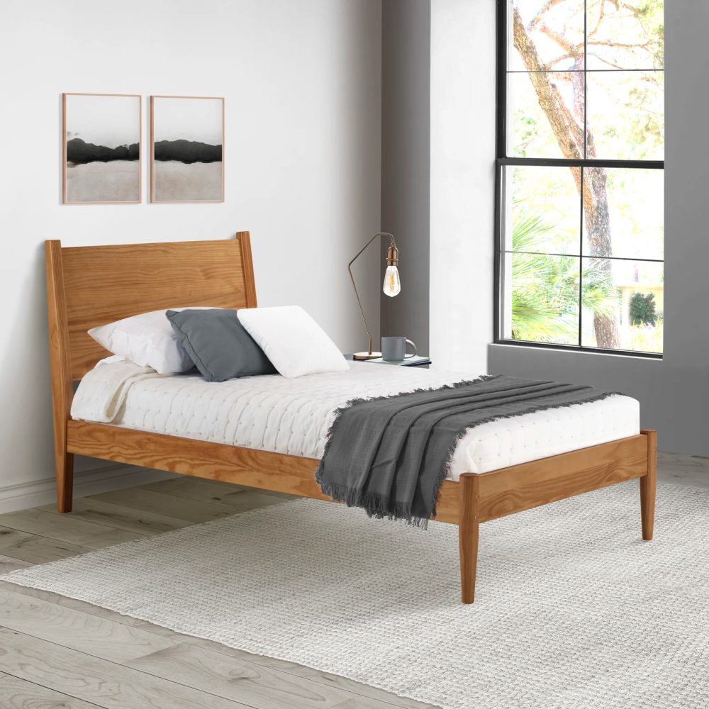 JORAH - Mid Century Style Light Brown Kids Bed