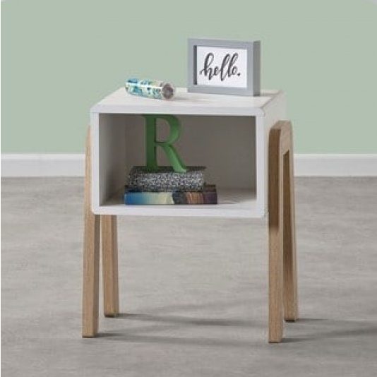 HUDA - White & Oak Brown Open Shelve Nightstand