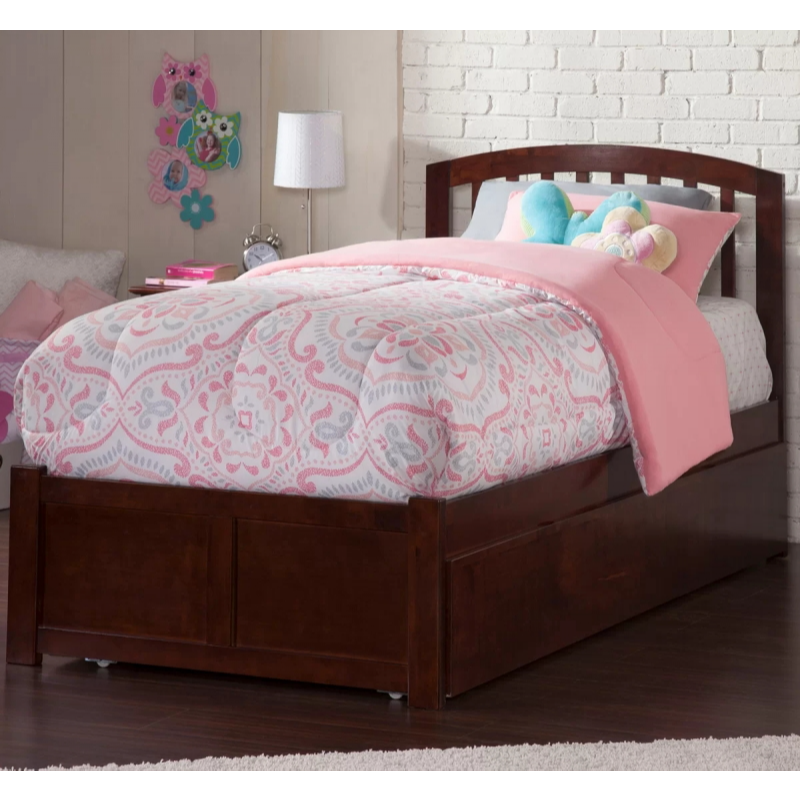 CAPUCINE - Walnut Polish Finish Kids Bed with Trundle