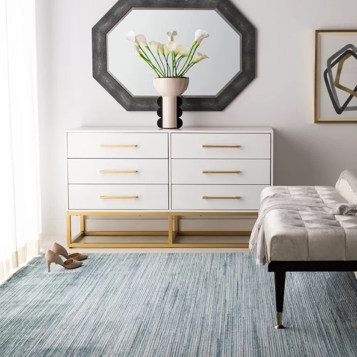 CORBEL- White Six Drawer Chester with Golden Metallic Frame